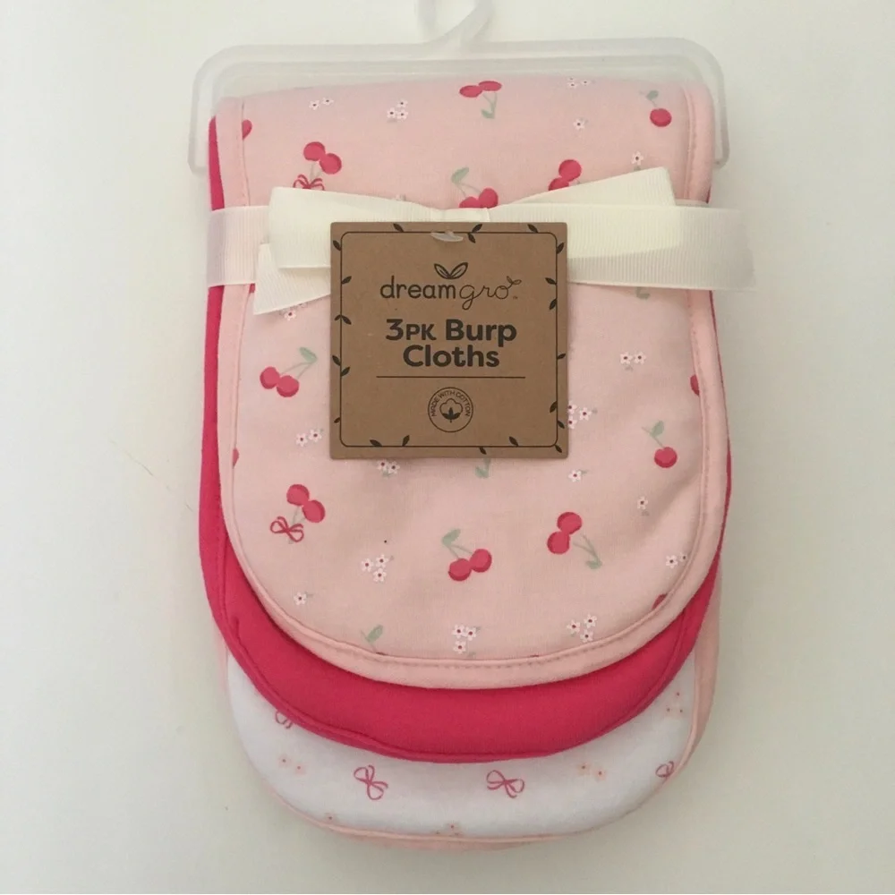 NEW Baby Burp Cloths Soft Absorbent 3 pack Cherry Print and More | DreamGro